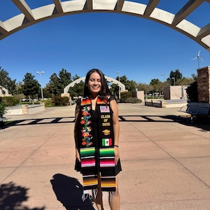 Floral Embroidered Mexican Graduation Stole: Handmade Sarape Sash
