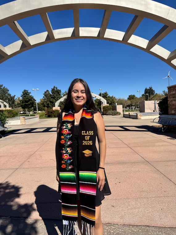 Floral Embroidered Mexican Graduation Stole: Class of 2026 Sarape