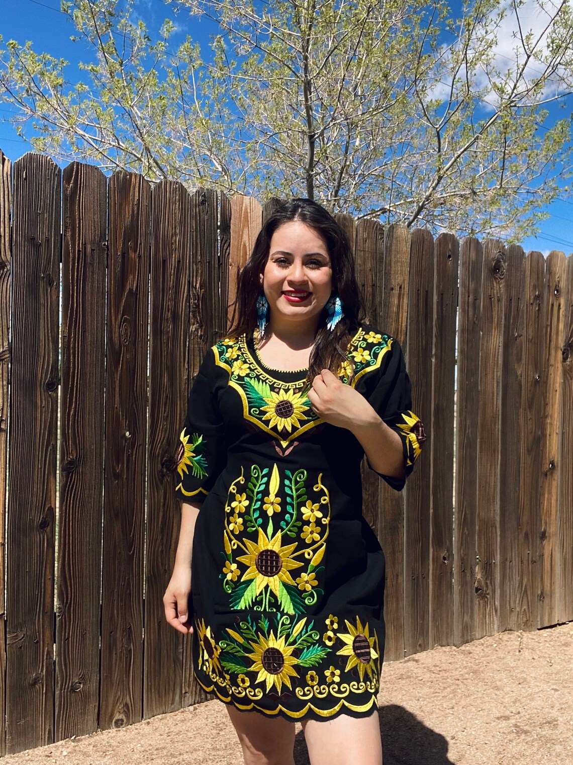 Black Sunflower Dress. Mexican Embroidered Dress. Mexican Etsy