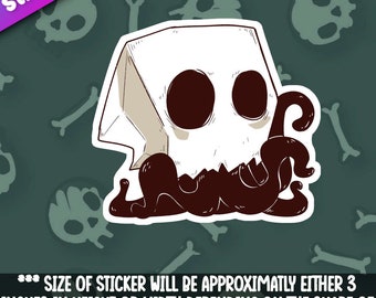 Paper Bag Monster sticker- Griezelige leuke stickers voor laptops, waterflessen, auto's en planners- 3 inch beide afmetingen
