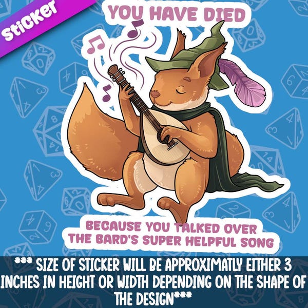 Squirrel Bard Sticker- Beautiful D20 Dnd Themed Dice for Role Playing Tabletop Gaming- Great Present for roleplayer Player
