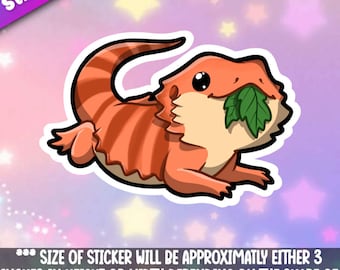 Bearded Dragon Leaf in Mouth salad! Adorable Kawaii Reptile friend-for laptop,  planner, phone case + By Mega Kawaii