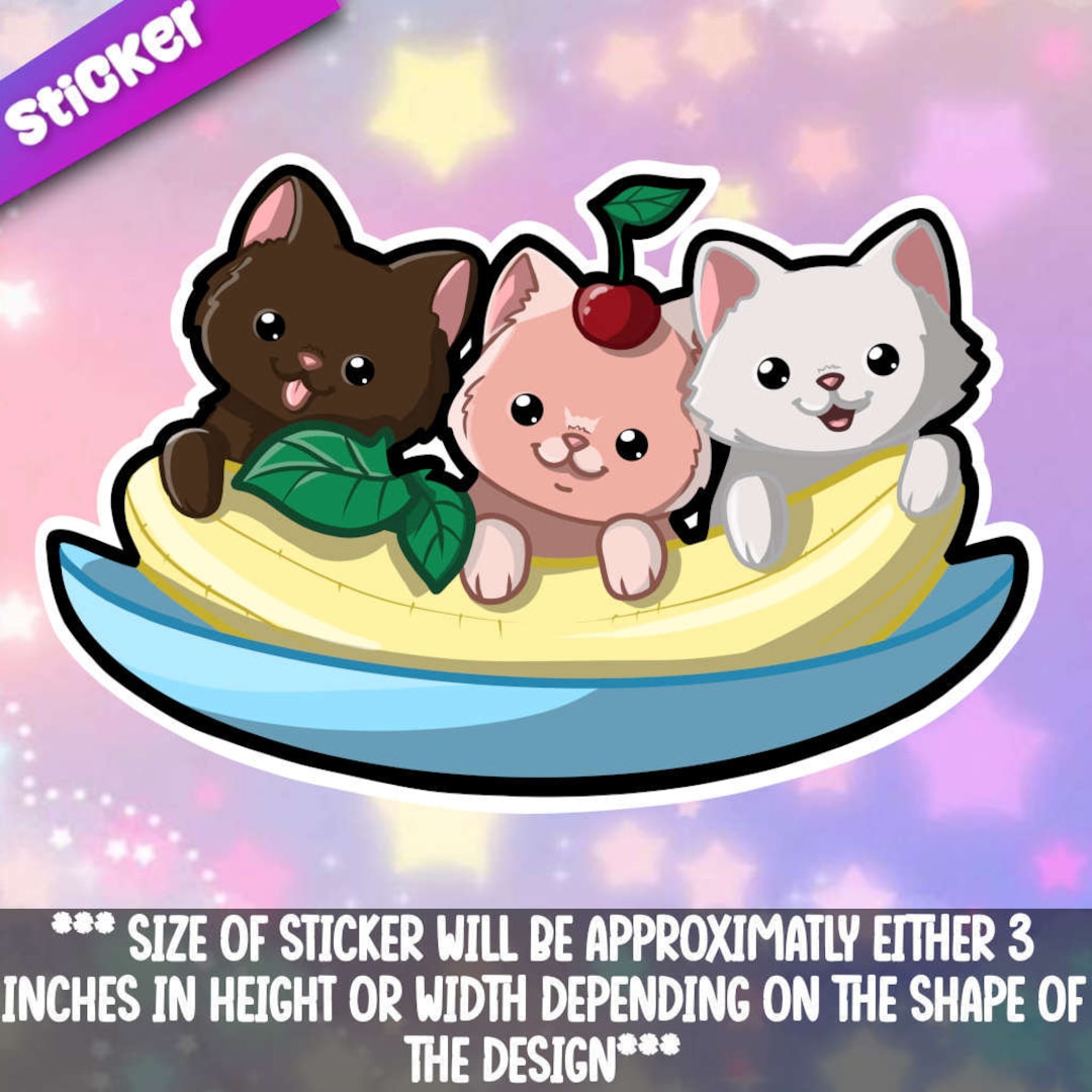 Cat- Banana Split Sticker Super Adorable Kawaii Cat Friend-for Laptop ...