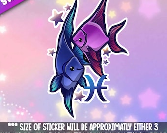 Pisces Zodiac Sticker- Astrological Fun 4 cosmic adventures- great galaxy themed animals with the signs of the zodiac Mega Kawaii Cuties
