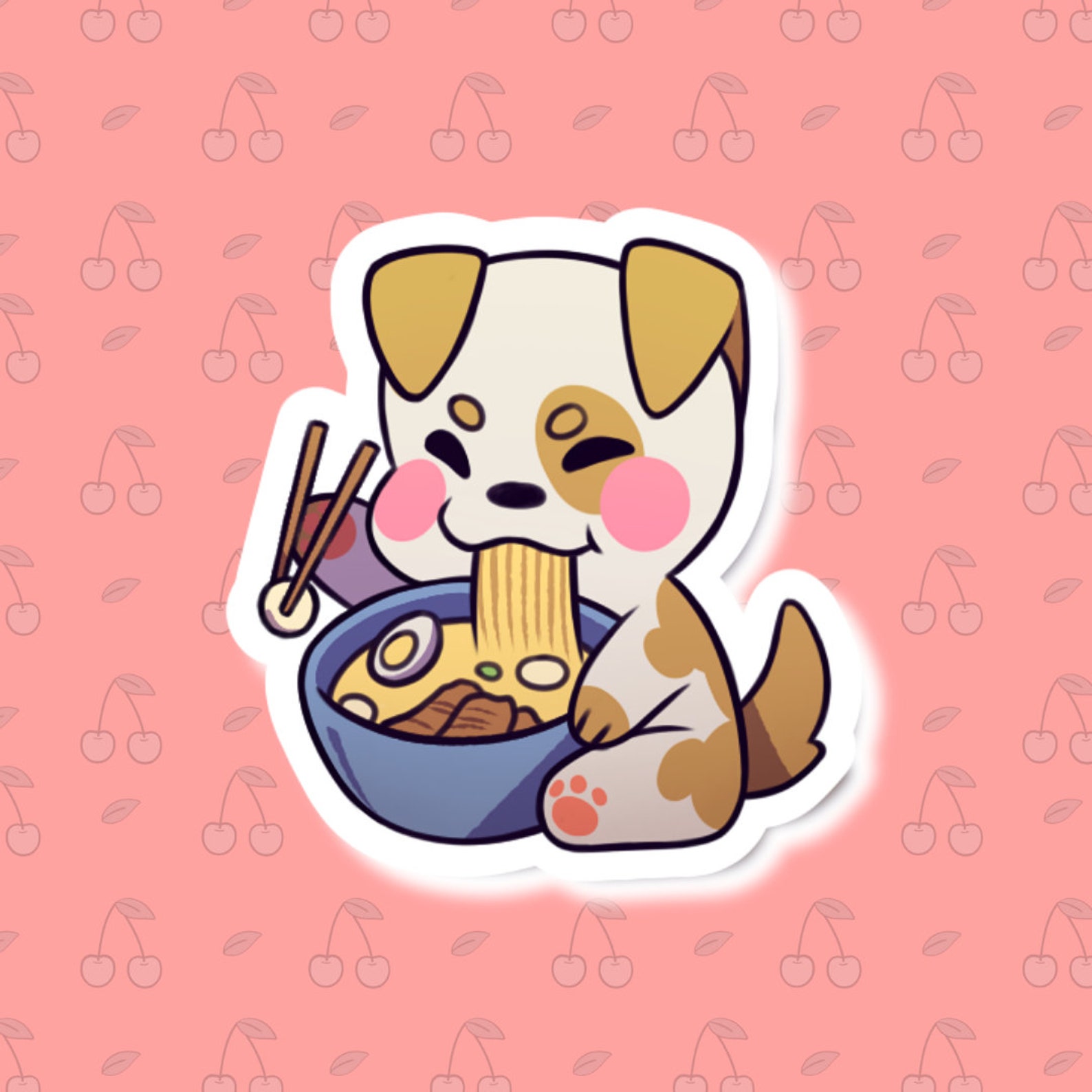 Super Kawaii Dog Eating Ramen Noodles Adorable Noodle Eating | Etsy