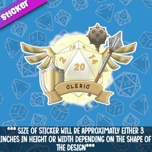 Pegatina de dados de clase clérigo: hermosos dados temáticos D20 Dnd para juegos de rol de mesa, gran regalo para jugadores de mazmorras y dragones