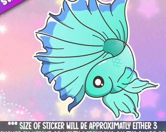 Betta Fish 2 Adorável Kawaii Aquatic amigo - para laptop, planejador, capa de telefone + Por Mega Kawaii