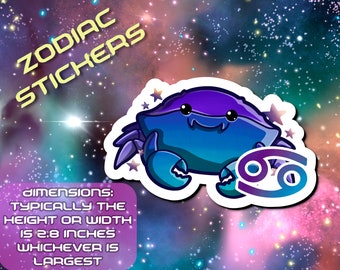 Cancer Zodiac Sticker- Astrological Fun for cosmic adventures- great galaxy themed animals with the signs of the zodiac Mega Kawaii Cuties