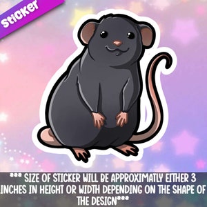Rat- Black sticker - Kawaii rodent friend friend-for laptop,  planner, phone case + By Mega Kawaii