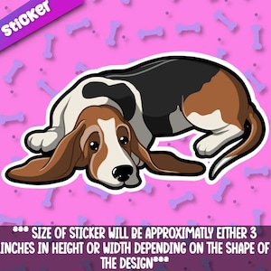 Basset Hound 4- Laying sticker Super adorable Kawaii dog friend-for laptop,  planner ,phone case, journal+ By Mega Kawaii