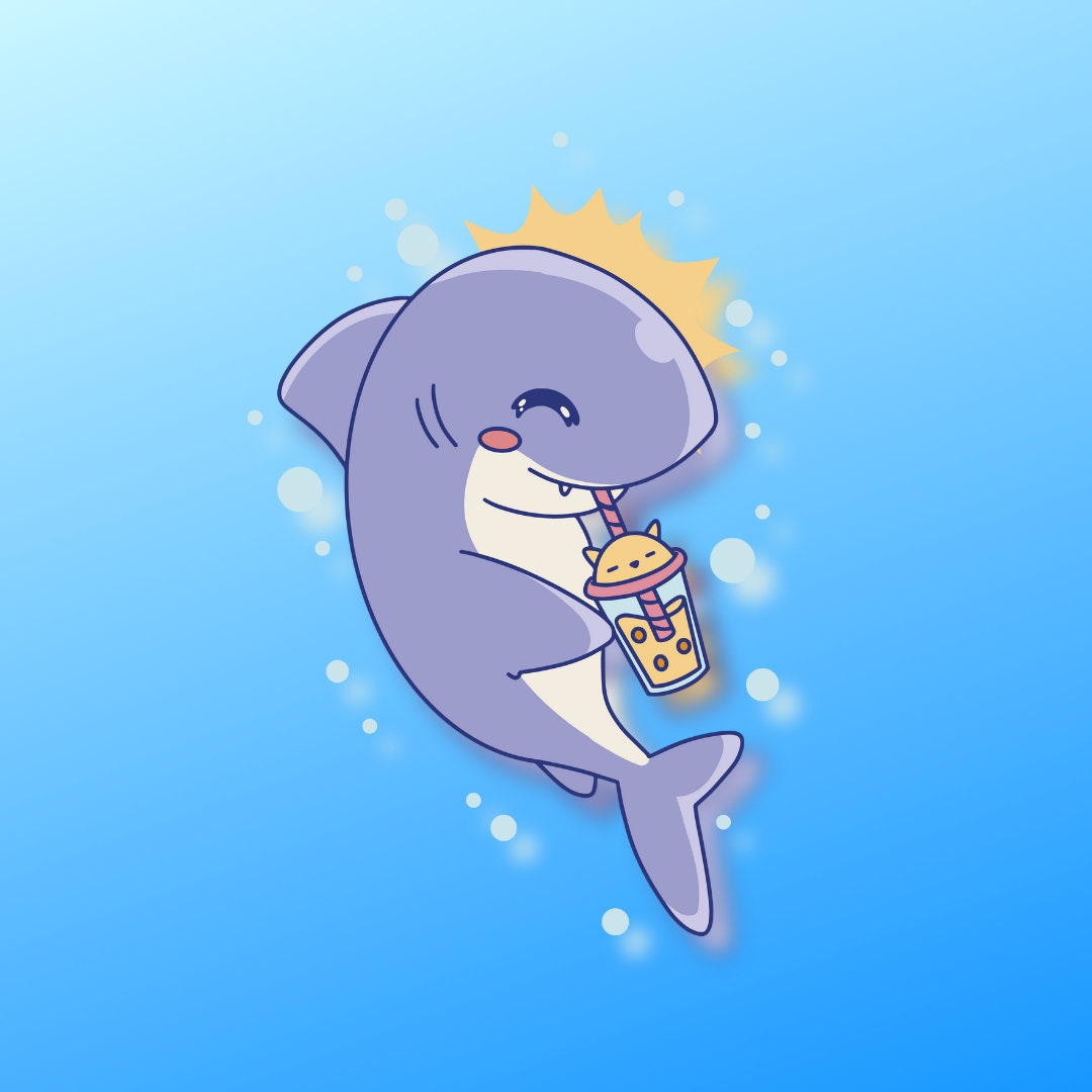 Cute Boba Tea Shark Super Adorable Kawaii Sharkl Friend-for Laptop ...