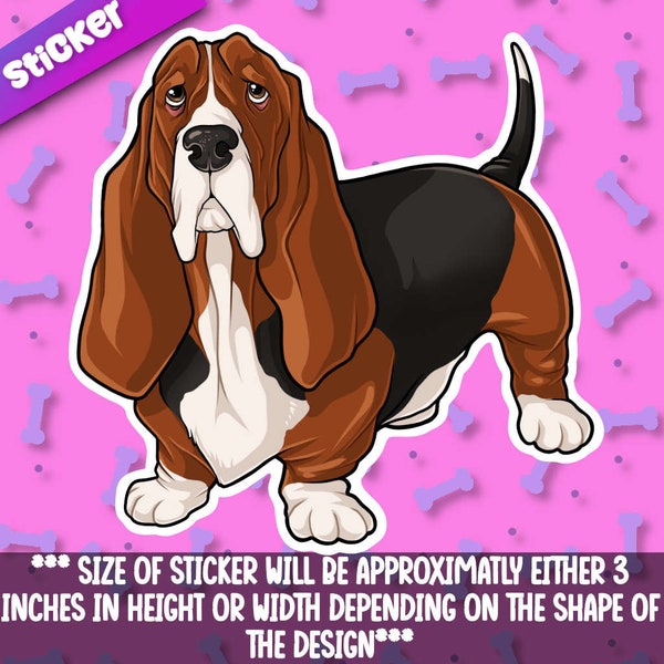 Basset Hound 5 dog sticker friend-for laptop,  planner, phone case ,journa + By Mega Kawaii