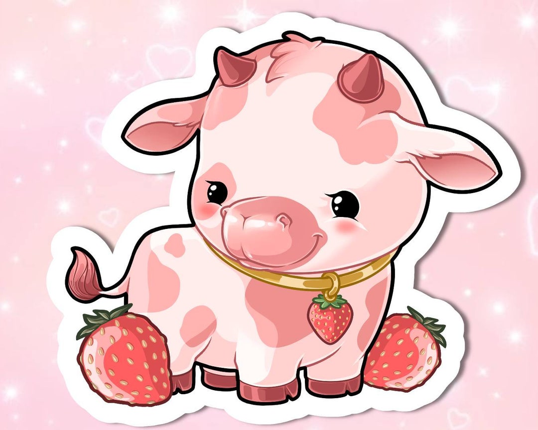 hey everyone i designed a strawberry cow sticker! please let me
