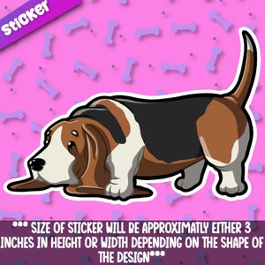 Basset Hound 2 sticker Super adorable Kawaii dog friend-for laptop,  planner, phone case, journal+ By Mega Kawaii