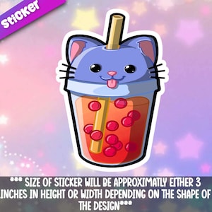 Boba-Cat sticker-  Kawaii  cat Boba Buddy friend-for laptop,  planner, phone case, journal + By Mega Kawaii