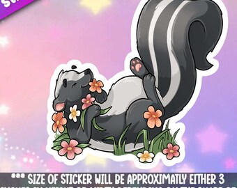Skunk in Flowers Stickers - Pegatinas de vinilo Kawaii animales para botellas de agua y portátiles