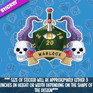 Warlock Class Dice Sticker- Beautiful D20 Dnd Themed Dice for Role Playing Tabletop Gaming- Great Present for Dungeon and Dragon Player