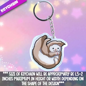 Ferret- Playful Keychain. Adorable sassy keychains to hang on your favorite items. Get a trinket that is a personal therapist