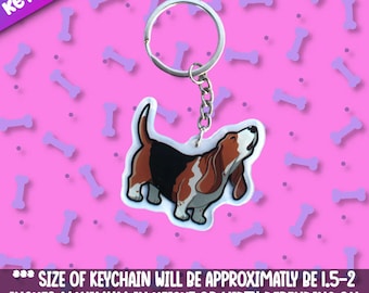 Cute Howling Basset Hound. Adorable sassy keychains to hang on your favorite items. Get a trinket that is a personal therapist