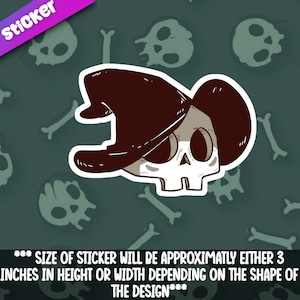 Witch Skull sticker- Creepy Cute Stickers for laptops, water bottles, cars, and planners- 3 inches either dimension