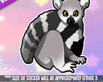 Ring Tailed Lemur sticker! Adorable Kawaii primate friend-for laptop,  planner, phone case + By Mega Kawaii