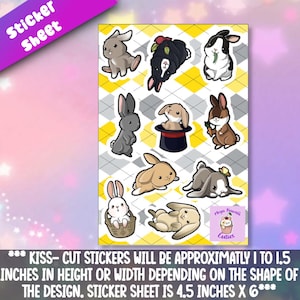 Bunny sticker sheet. Super adorable Kawaii rabbit friend-for laptop, planner, phone case, journal + Mega Kawaii
