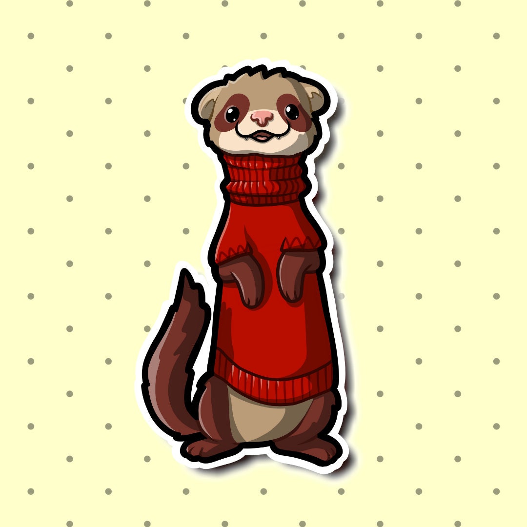 Vector of a cute brown ferret munching on a chocolate chip cookie. Adorable  cartoon weasel wearing a red turtleneck sweater and eating a biscuit. Small  happy rodent enjoying his food 2851940 Vector