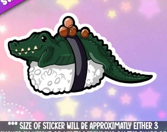 Crocodile Sushi  Super adorable Kawaii reptile friend-for laptop,  planner, phone case, journal + By Mega Kawaii