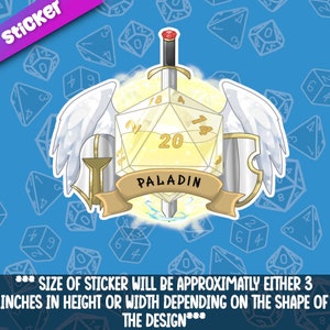 Pegatina de dados de clase Paladin: hermosos dados temáticos D20 Dnd para juegos de rol de mesa, gran regalo para jugadores de mazmorras y dragones