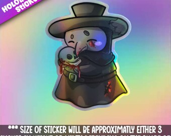 Plague Doctor with Skull -Holographic Sticker- Shiny and cute glossy sticker.