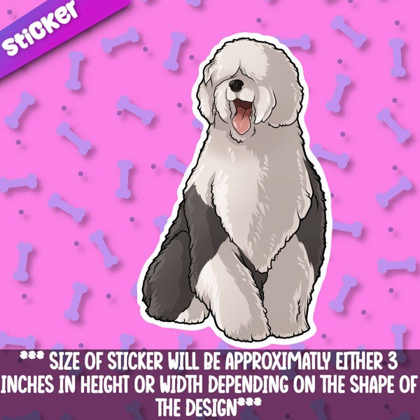 Old English Sheepdog Sticker! Super adorable Kawaii dog friend-for laptop,  planner, phone case ,journal + By Mega Kawaii