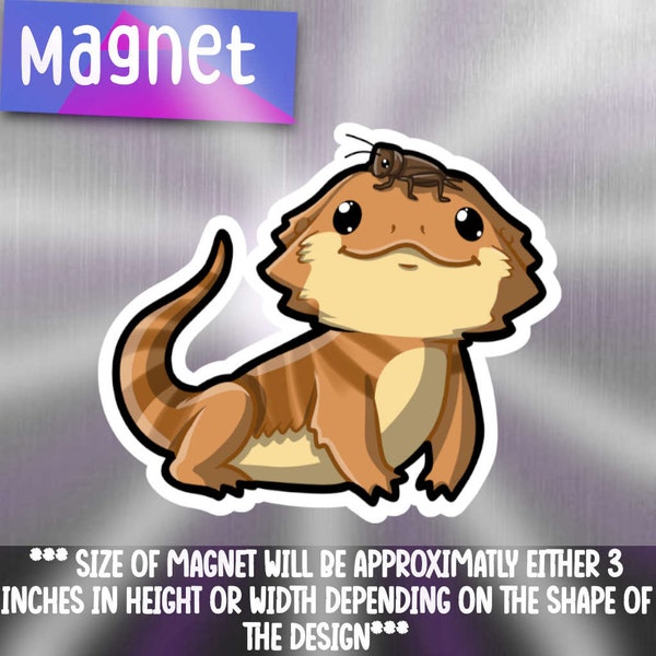 Super Kawaii Bearded Dragon with a cricket magnet! Adorable Kawaii Reptile friend-forany matal surface that you want to make cuter!