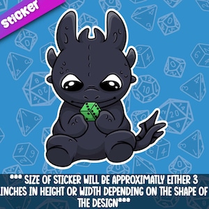 Dragon Dice- Black sticker -playing with a D6. Super cute D&D inspired dice collection. Perfect for laptops, journeys, tumblers ect
