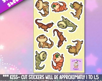 Bearded Dragon Sticker Sheet! Adorable Kawaii Reptile friend-for laptop,  planner, phone case + By Mega Kawaii