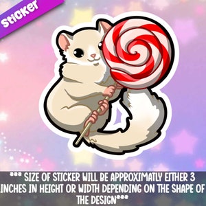 Sugar Glider With Lolli sticker. Kawaii Hairless Guinea Pig friend friend-for laptop, planner, phone case + By Mega Kawaii