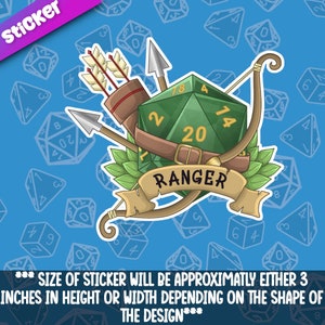 Pegatina de dados de clase Ranger: hermosos dados temáticos D20 Dnd para juegos de rol de mesa, gran regalo para jugadores de mazmorras y dragones