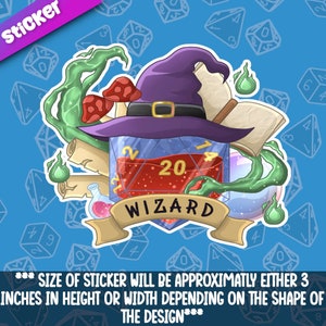 Pegatina de dados de clase Wizard- Hermosos dados temáticos D20 Dnd para juegos de rol de mesa- Gran regalo para jugadores de mazmorras y dragones