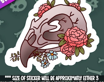 Sticker crâne d'oiseau avec fleurs - Stickers effrayants mignons pour ordinateurs portables, bouteilles d'eau, voitures et agendas - 3 pouces dans les deux dimensions