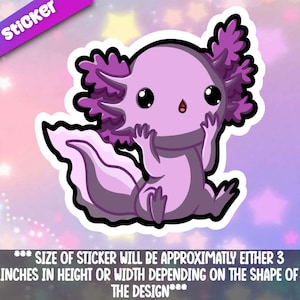 Purple Axolotl 1 Adorable Kawaii amphibian friend-for laptop,  planner, phone case + By Mega Kawaii