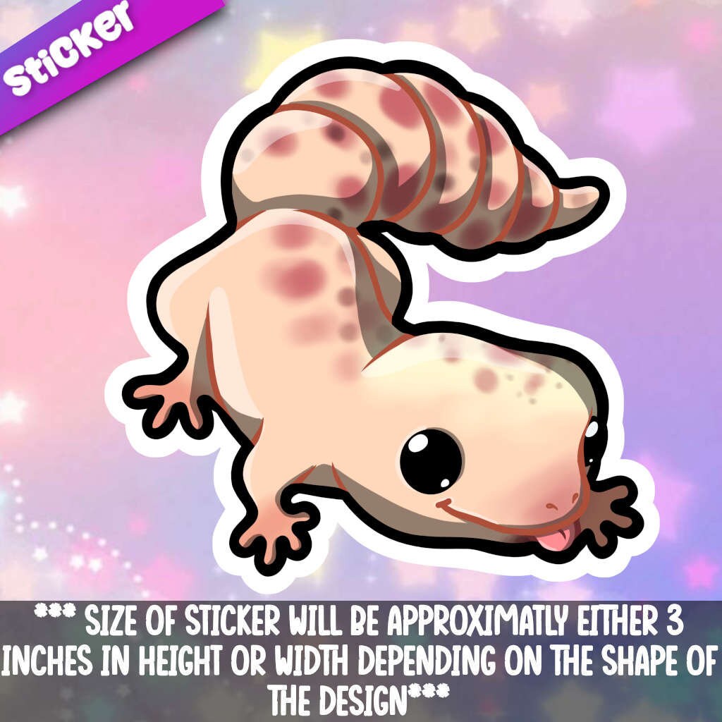 Leopard Gecko- Plain Adorable Kawaii Reptile friend-for laptop,  planner, phone case + By Mega Kawaii