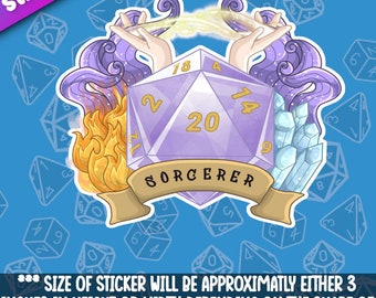 Sorcerer Class Dice Sticker- Beautiful D20 Dnd Themed Dice for Role Playing Tabletop Gaming- Great Present for Dungeon and Dragon Player