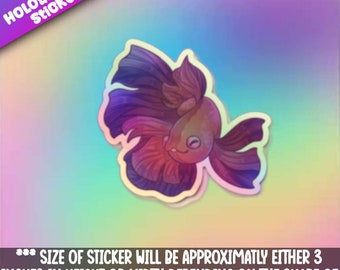 Holographic Betta Fish! Adorable Kawaii fish friend-for laptop,  planner, phone case + By Mega Kawaii