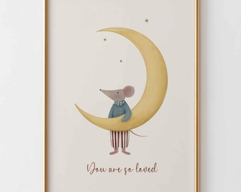You Are So Love kinderkamer muurkunst maan kinderkamer print, babykamer decor, bosrijke kinderkamer decor, kinderkunst aan de muur, neutrale kinderkamer kunst