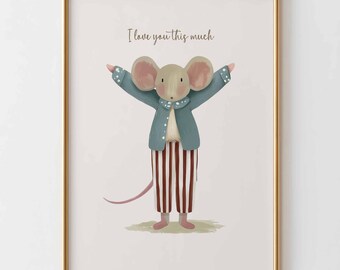 Kunst aan de muur kinderkamer I Love You This Much print, babykamer decor, kinderkamer kunst aan de muur, neutrale kinderkamer, schattige dieren kinderkamer kunst