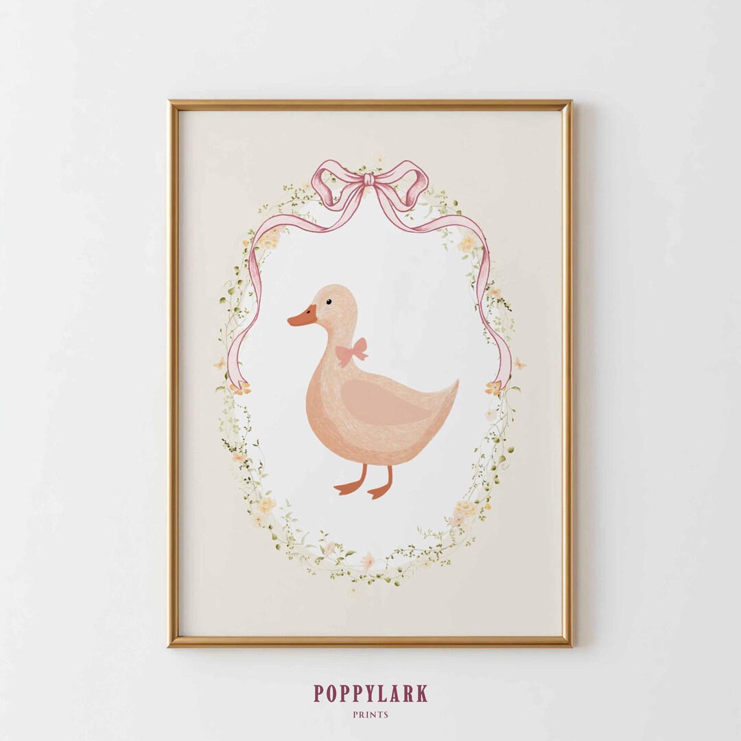 Vintage Duck Nursery Wall Art Print, Baby Girl Room Poster, Vintage Bow ...