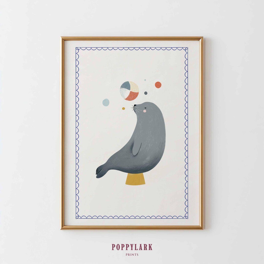 Vintage Circus Nursery Wall Art, Circus Seal Print, Kids Room Decor ...
