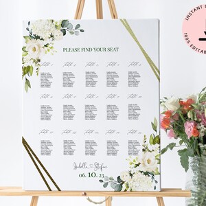 White Roses Seating Chart Template, Vertical Wedding Seating Chart, Wedding Seating Chart Board, Printed Wedding Seating Chart