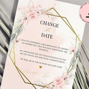 Blush Pink Floral Change the Date Template, Change of Plans, Wedding Postponement, Wedding Date Change, Wedding Cancellation, Save The Date