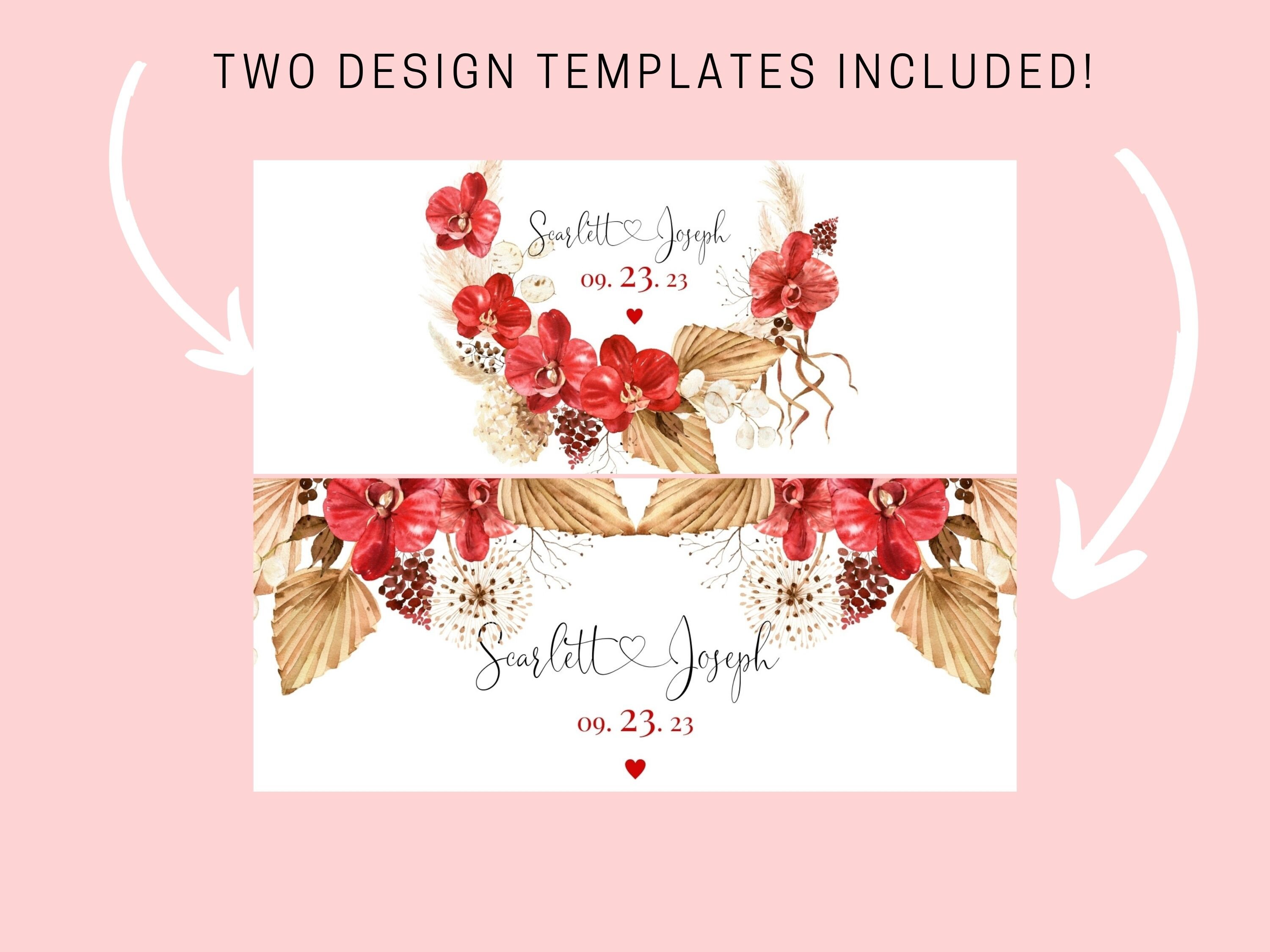 Red Floral Water Bottle Label Template, Water Bottle Label for Bridal ...