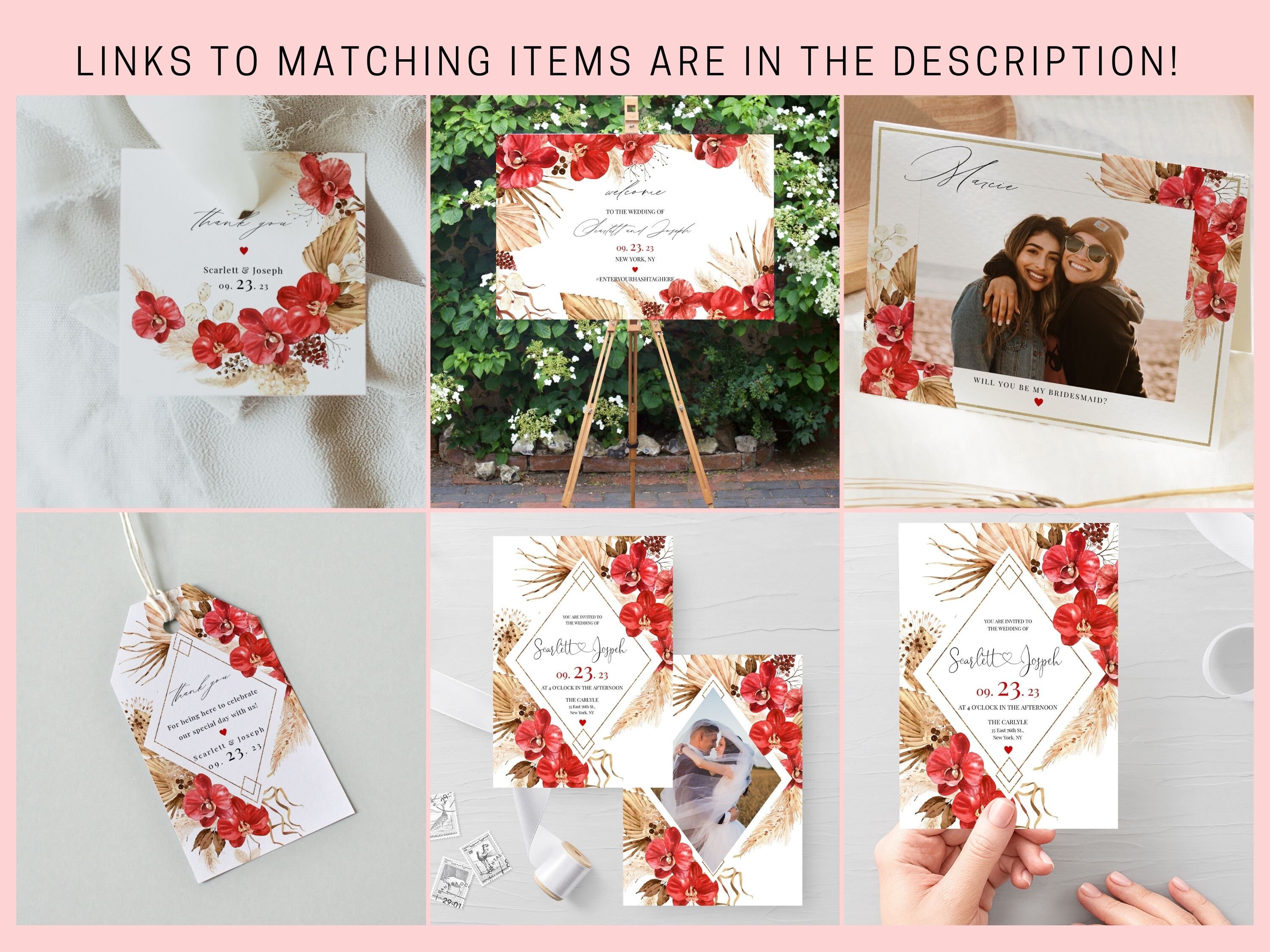 Red Floral Water Bottle Label Template, Water Bottle Label for Bridal ...